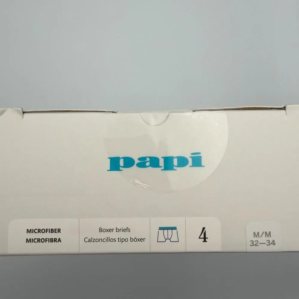 Papi Men’s Microfiber Boxer Briefs 4-Pack Contour Pouch Stretch M (32-34) NIB